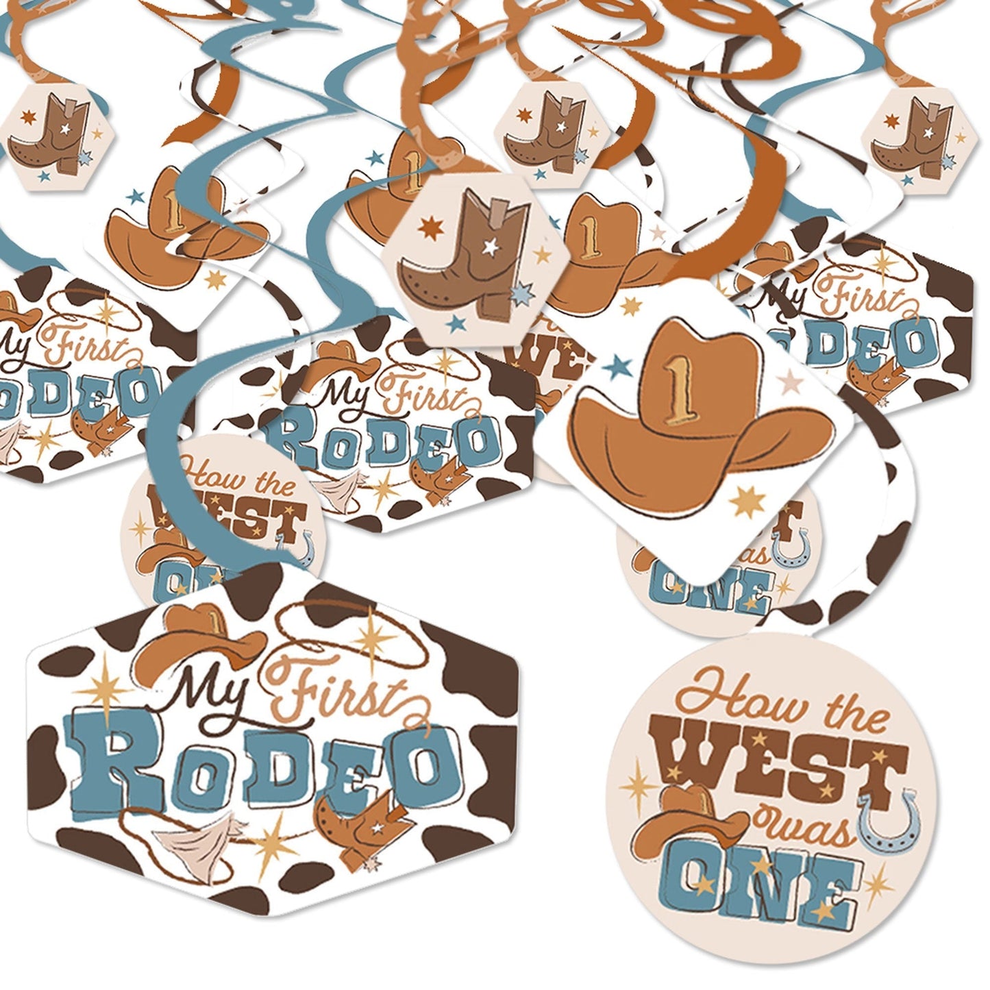 My First Rodeo - Little Cowboy 1st Birthday Party Hanging Decor - Party Decoration Swirls - Set of 40