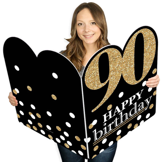 Adult 90th Birthday - Gold - Happy Birthday Giant Greeting Card - Big Shaped Jumborific Card - 16.5 x 22 inches