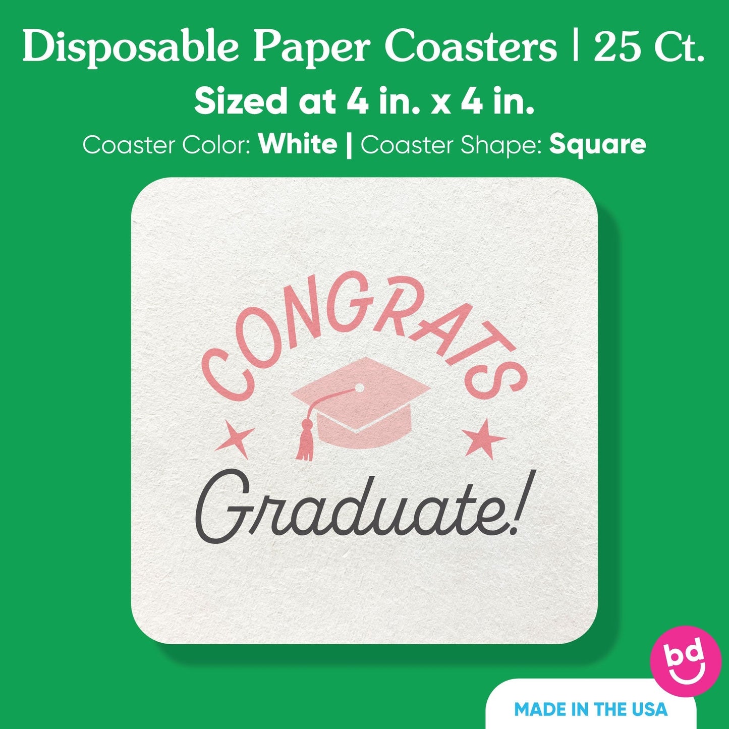 Drink Coasters - Pink Congrats Graduate - 25 Ct