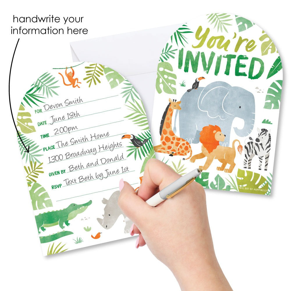 Safari Animals Shaped Fill-In Invitations - 12 Ct