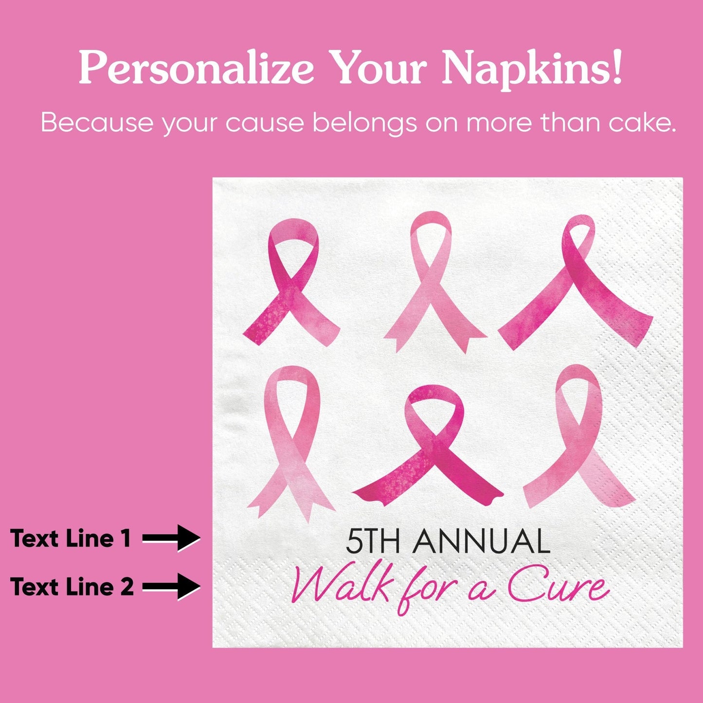 Custom Text - Breast Cancer Awareness Napkins - 24 Ct