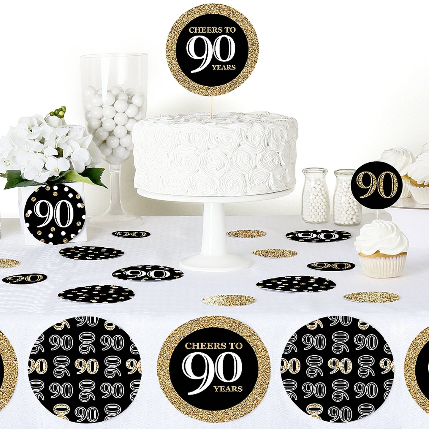 Adult 90th Birthday - Gold - Birthday Party Giant Circle Confetti - Birthday Party Decorations - Large Confetti 27 Count