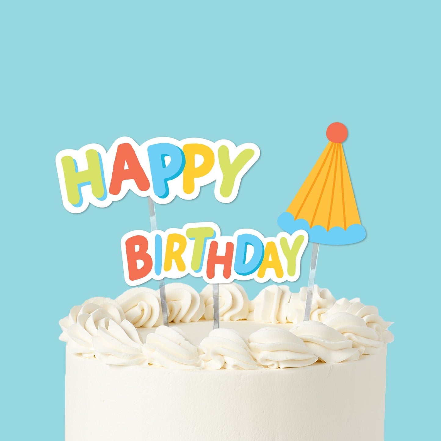 Party Time Colorful Happy Birthday Cake Topper - 3 Pc