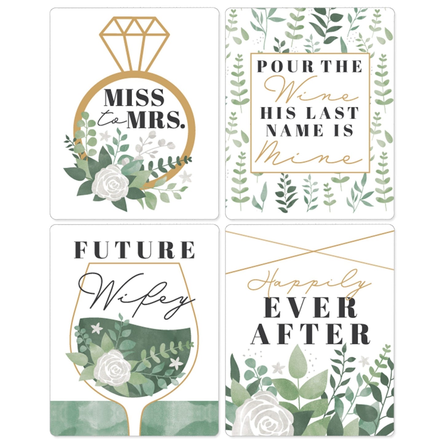 Boho Botanical Bride - Greenery Bridal Shower and Wedding Party Decorations for Women and Men - Wine Bottle Label Stickers - Set of 4