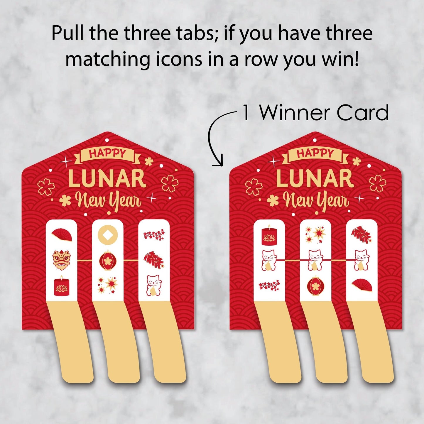 Lunar New Year - Game Pickle Cards - Pull Tabs 3-in-a-Row - Set of 12