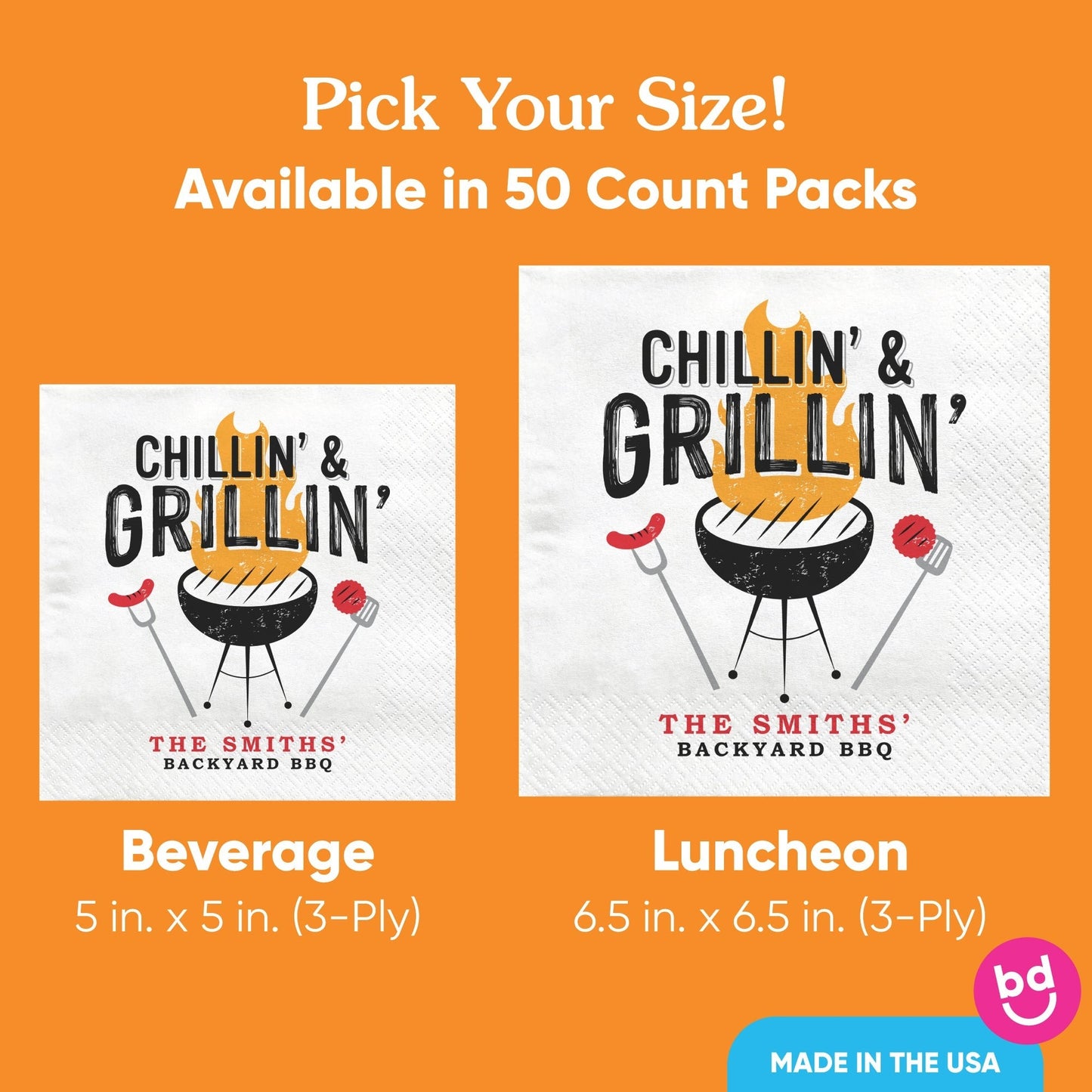 Custom Text - Chillin' & Grillin' Napkins - 50 Ct