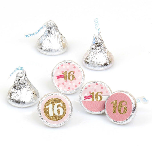 Sweet 16 - Round Candy Labels 16th Birthday Party Favors - Fits Hershey's Kisses - 108 ct