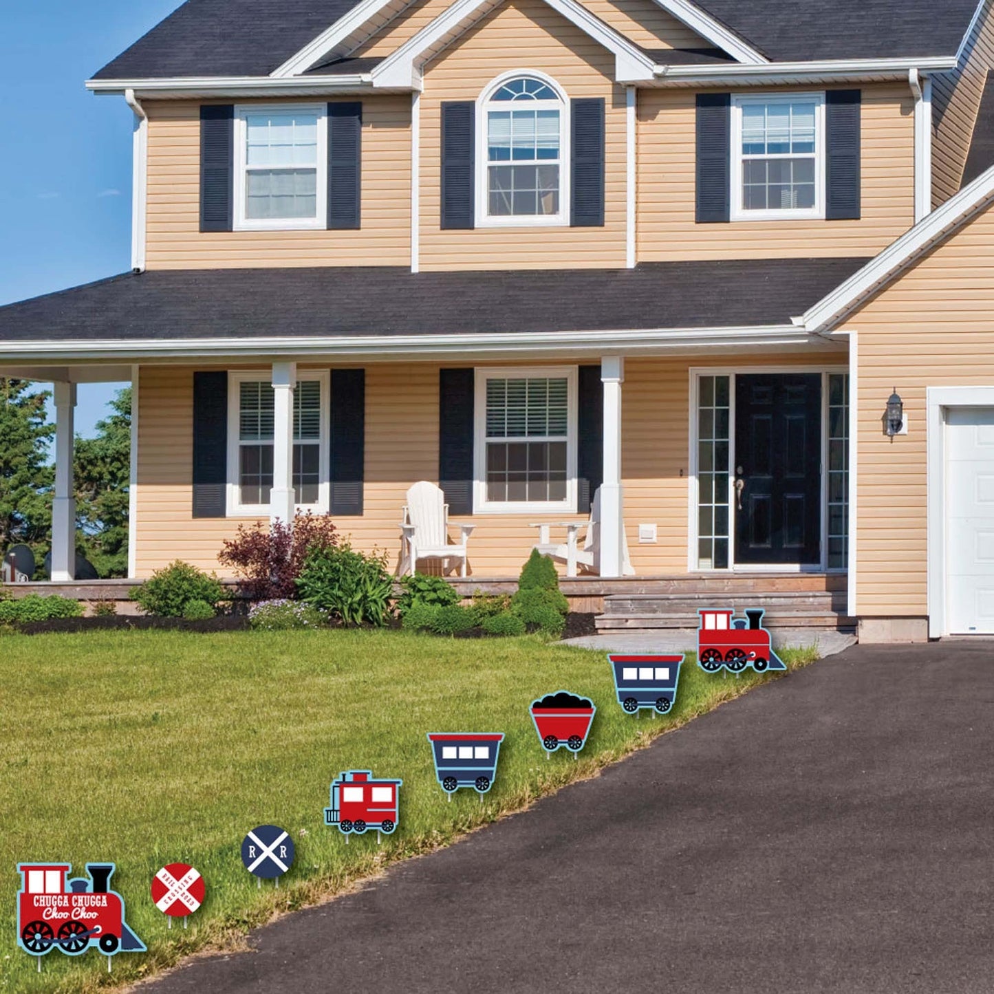 Railroad Party Crossing - Yard Sign & Outdoor Lawn Decorations - Steam Train Birthday Party or Baby Shower Yard Signs - Set of 8