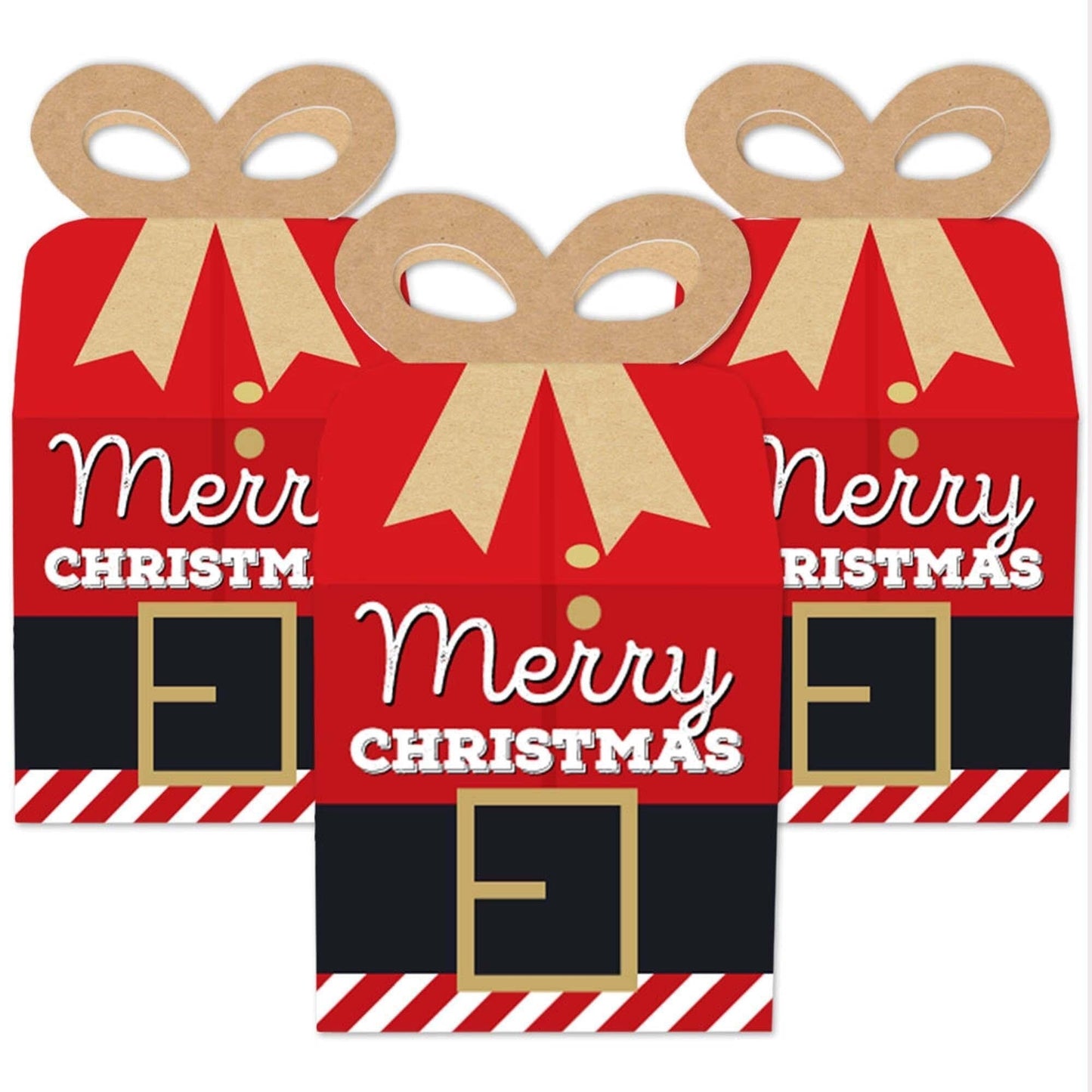 Jolly Santa Claus - Square Favor Gift Boxes - Christmas Party Bow Boxes - Set of 12
