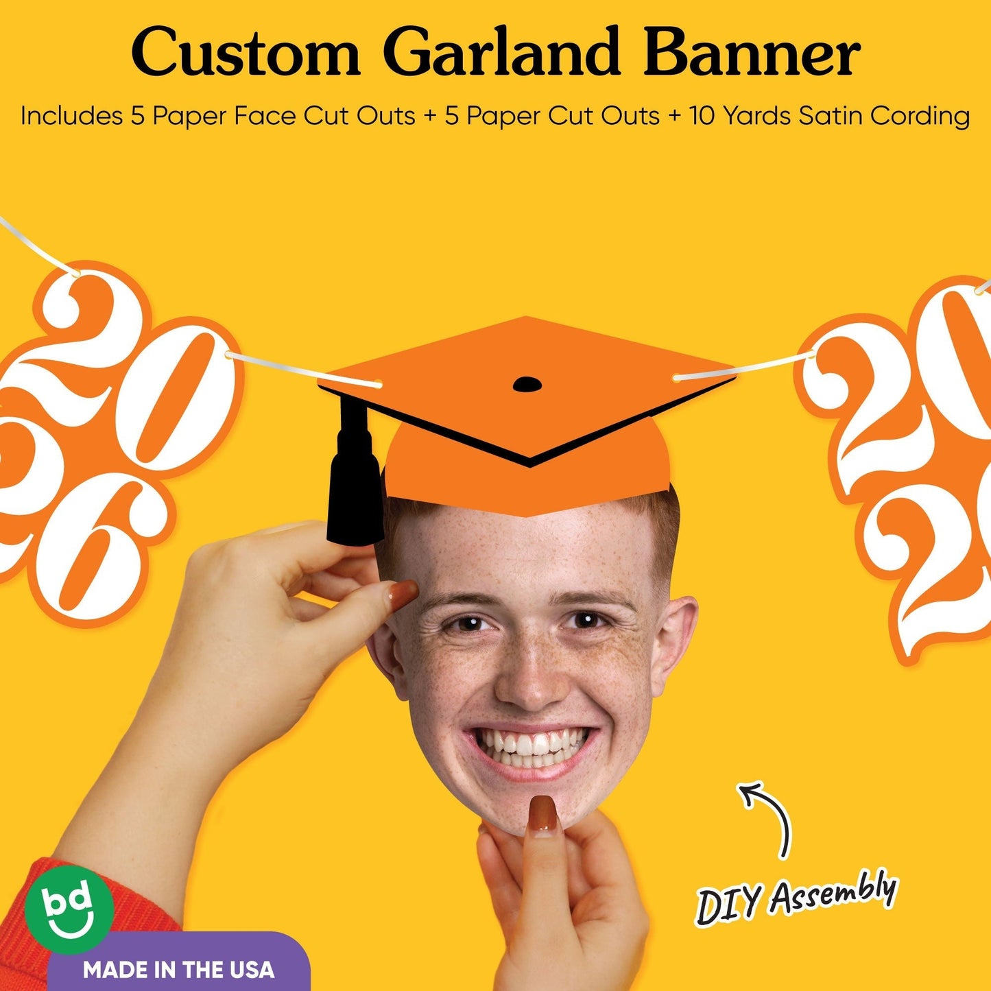 Custom Face Orange Graduation Garland Banner