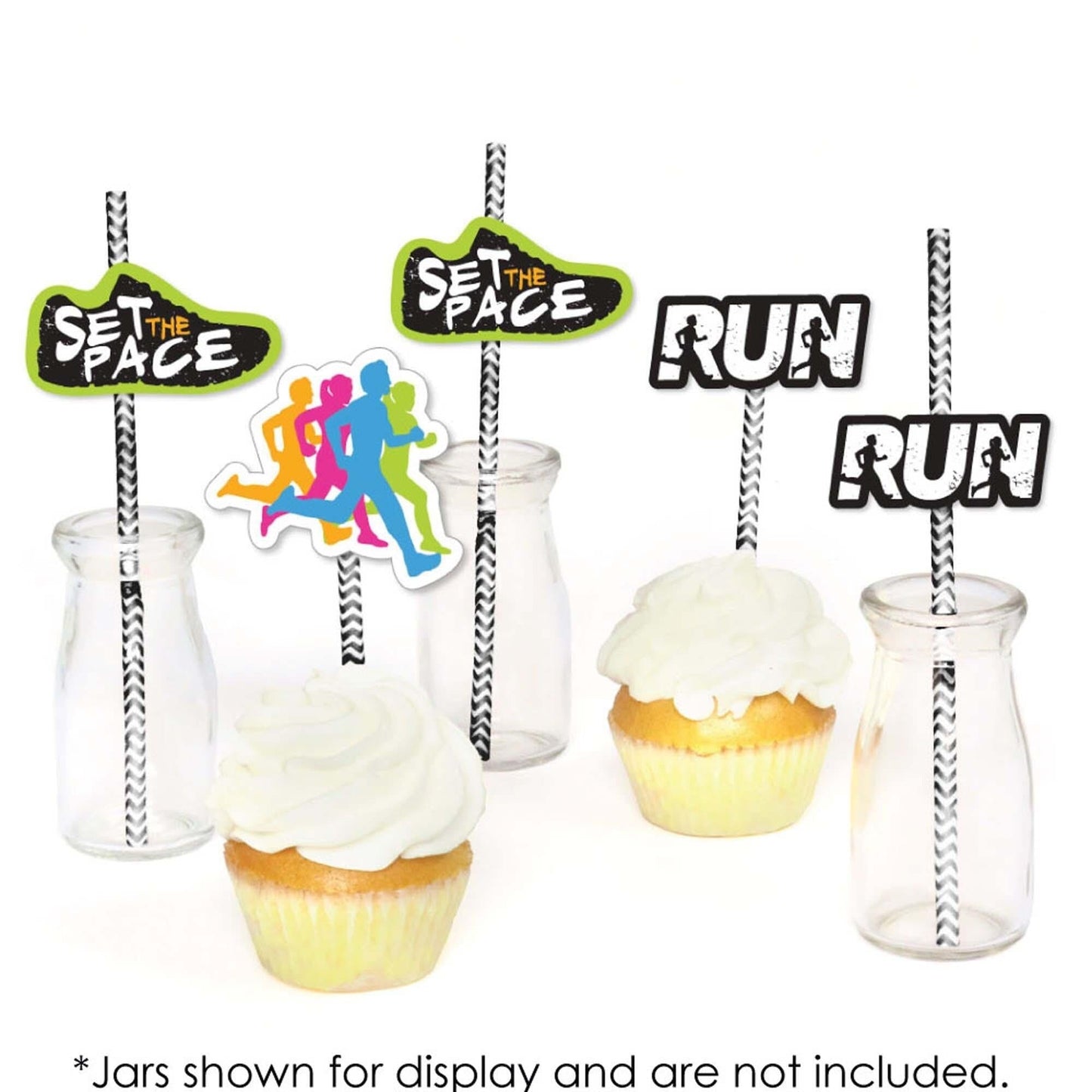 Set The Pace - Running - Paper Straw Decor - Track, Cross Country or Marathon Striped Decorative Straws - Set of 24