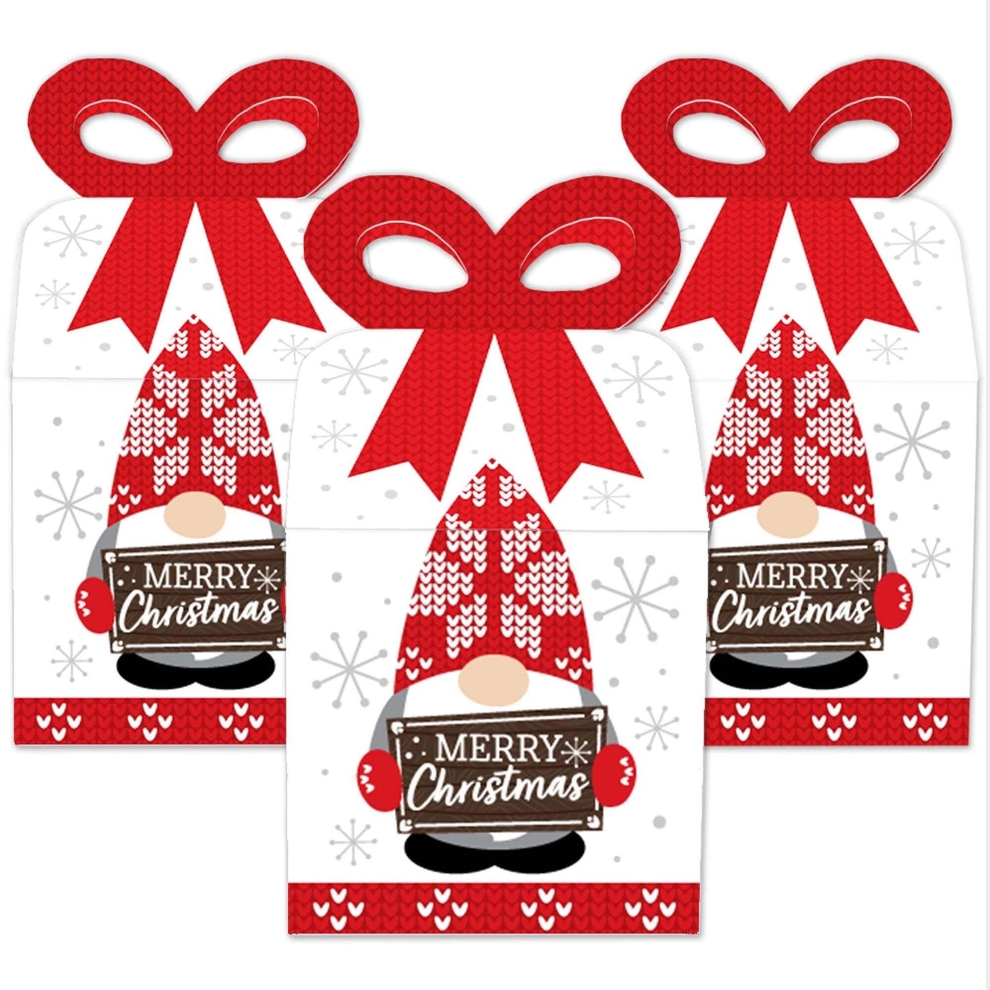 Christmas Gnomes - Square Favor Gift Boxes - Holiday Party Bow Boxes - Set of 12