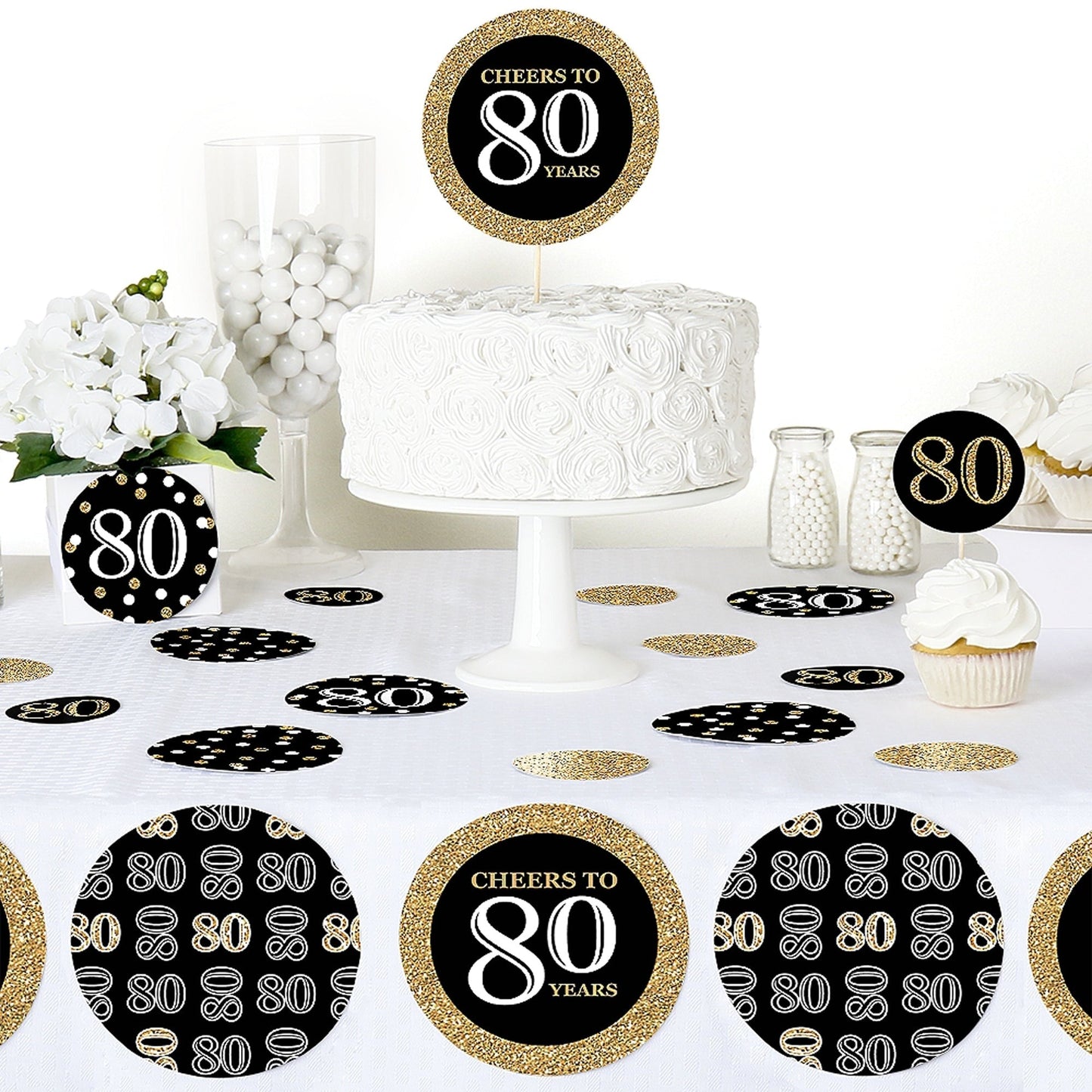 Adult 80th Birthday - Gold - Birthday Party Giant Circle Confetti - Birthday Party Decorations - Large Confetti 27 Count