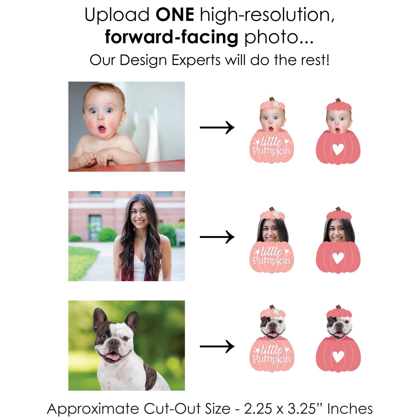 Custom Photo Girl Little Pumpkin - Fall Birthday Party DIY Shaped Fun Face Cut-Outs - 24 Count