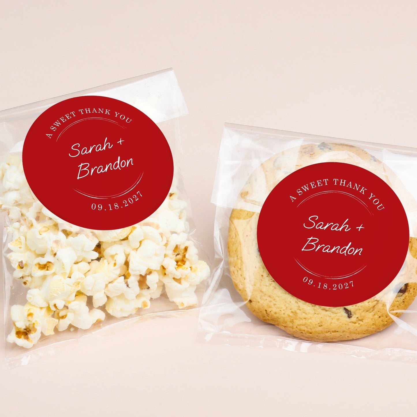 Custom Text Stickers & Clear Cookie Bags - Cherry Red Thank You