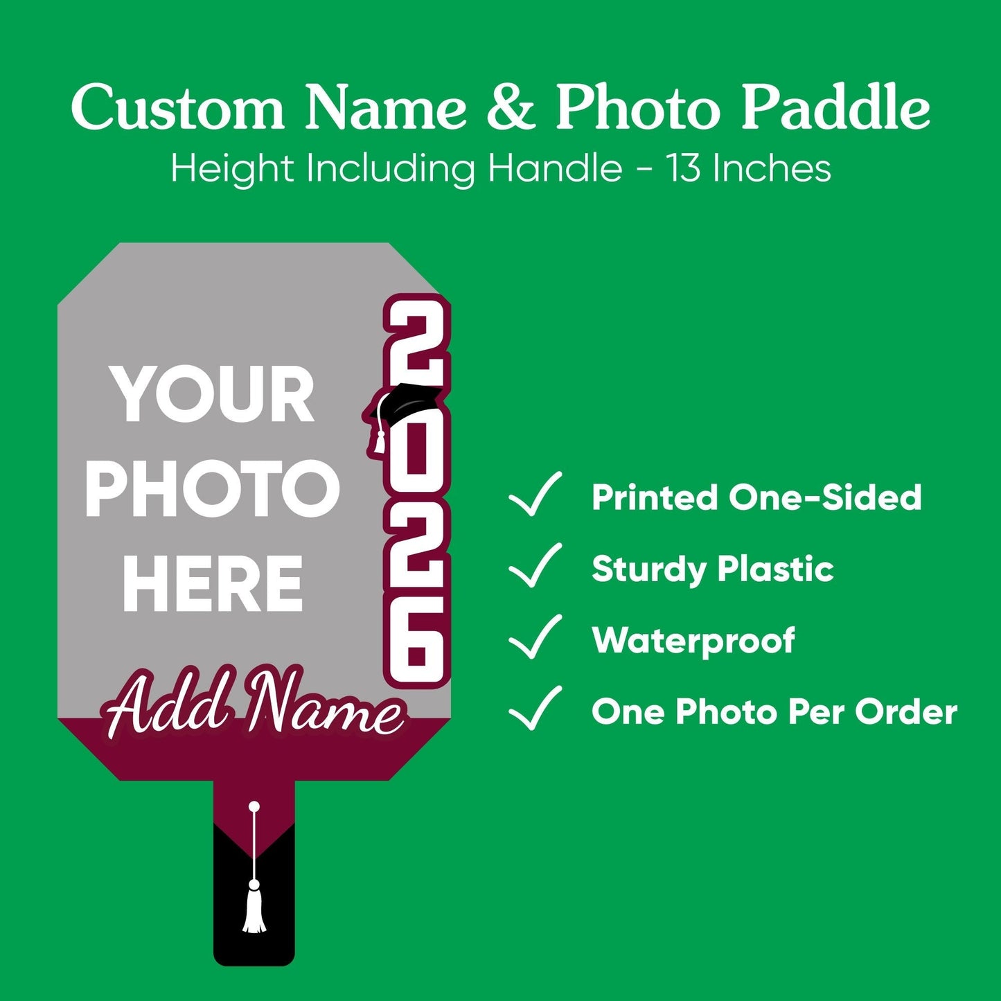 Custom Grad Maroon Photo Paddle 1, 3, 6, or 12 Ct