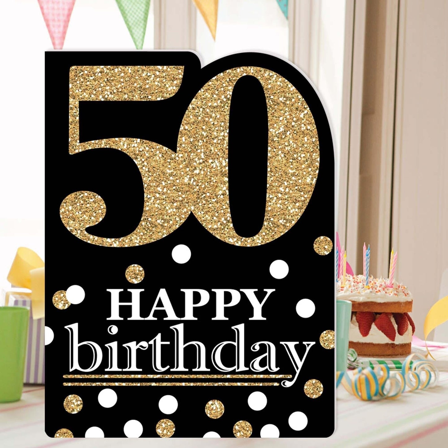 Adult 50th Birthday - Gold - Happy Birthday Giant Greeting Card - Big Shaped Jumborific Card - 16.5 x 22 inches