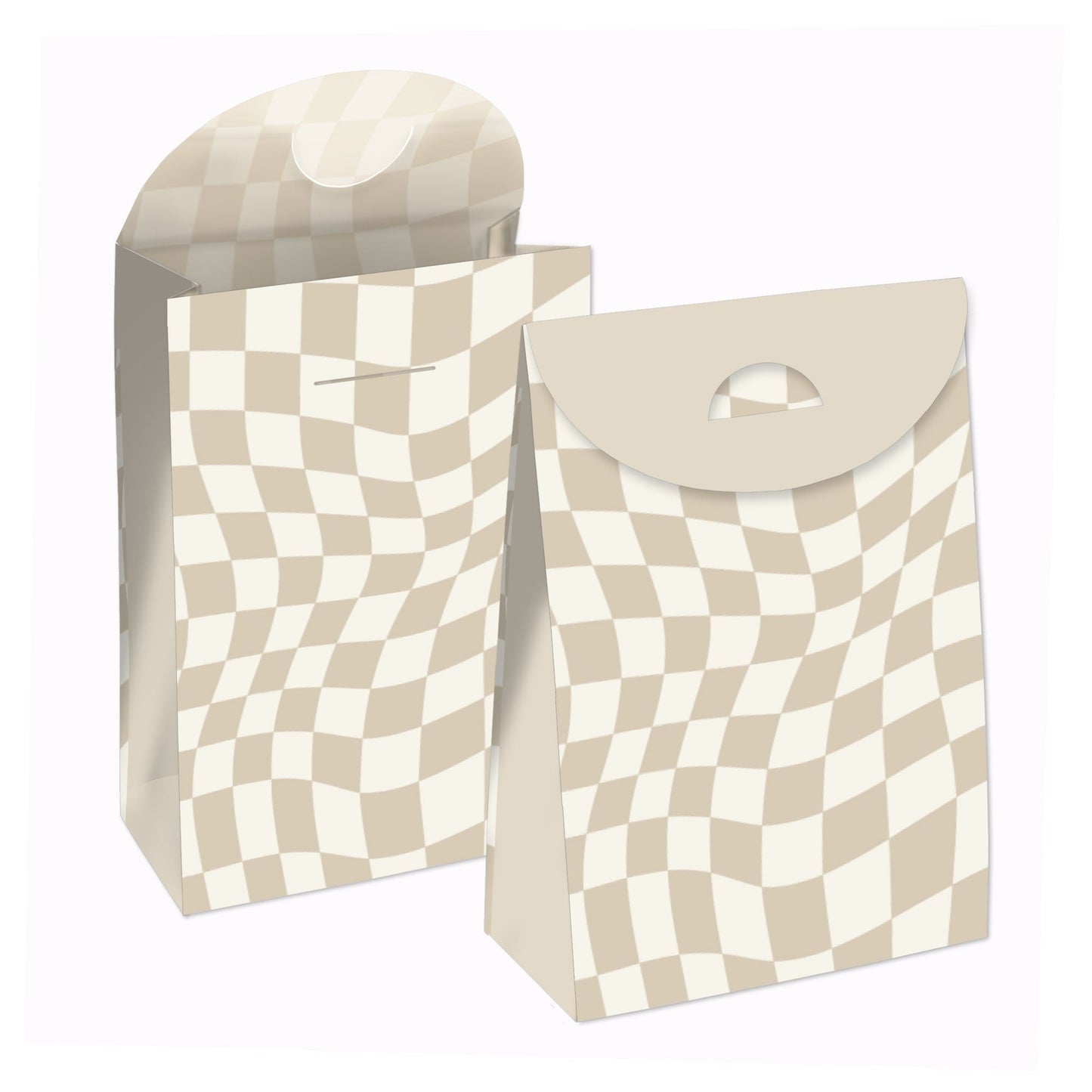 Tan Checkered Goodie Bags - 12 Ct