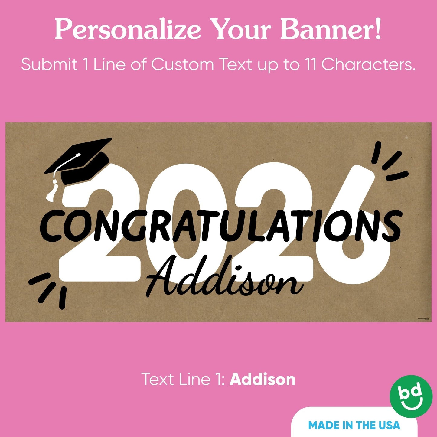 Custom Text Black & White 2026 Grad Kraft Banner
