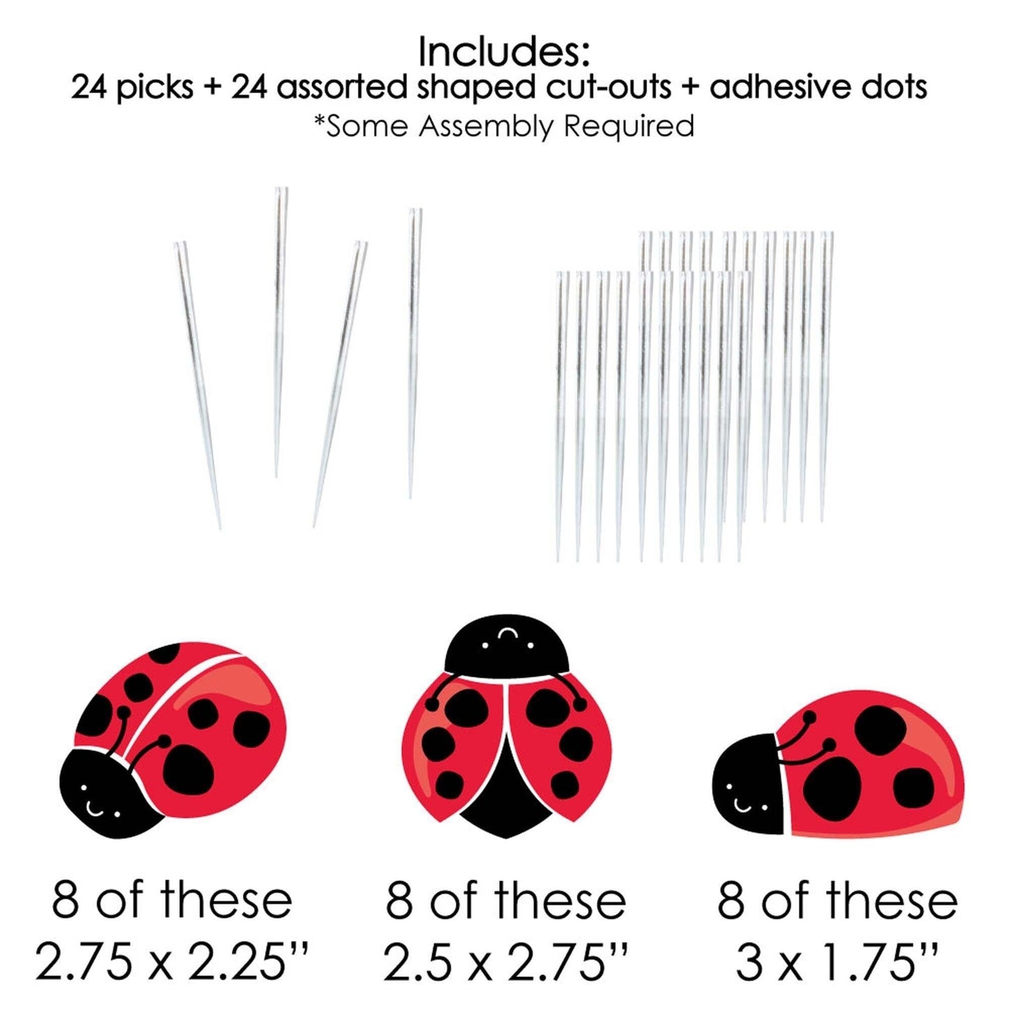Happy Little Ladybug - Dessert Cupcake Toppers - Baby Shower or Birthday Party Clear Treat Picks - Set of 24