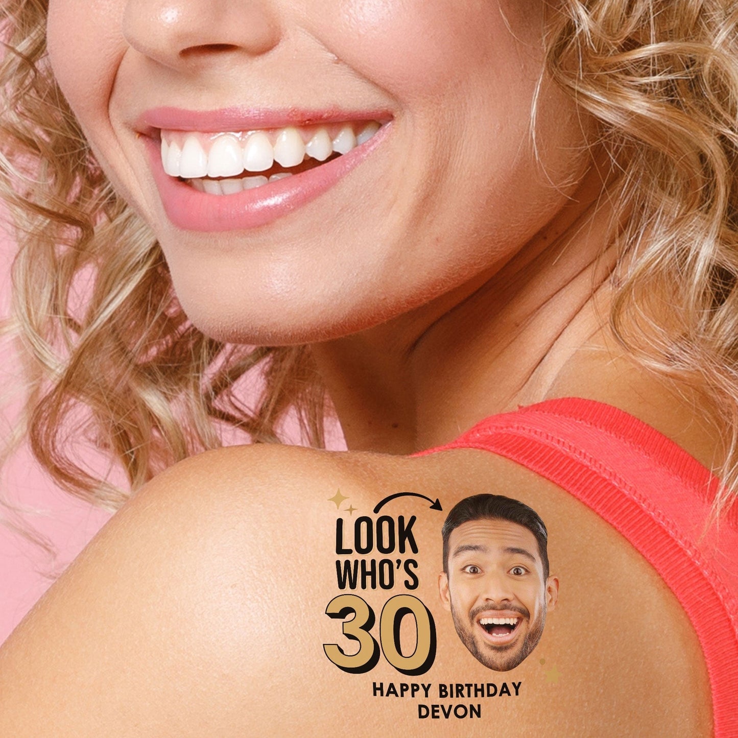 Custom Look Who's AGE Birthday Party Temporary Tattoos - 12 Ct