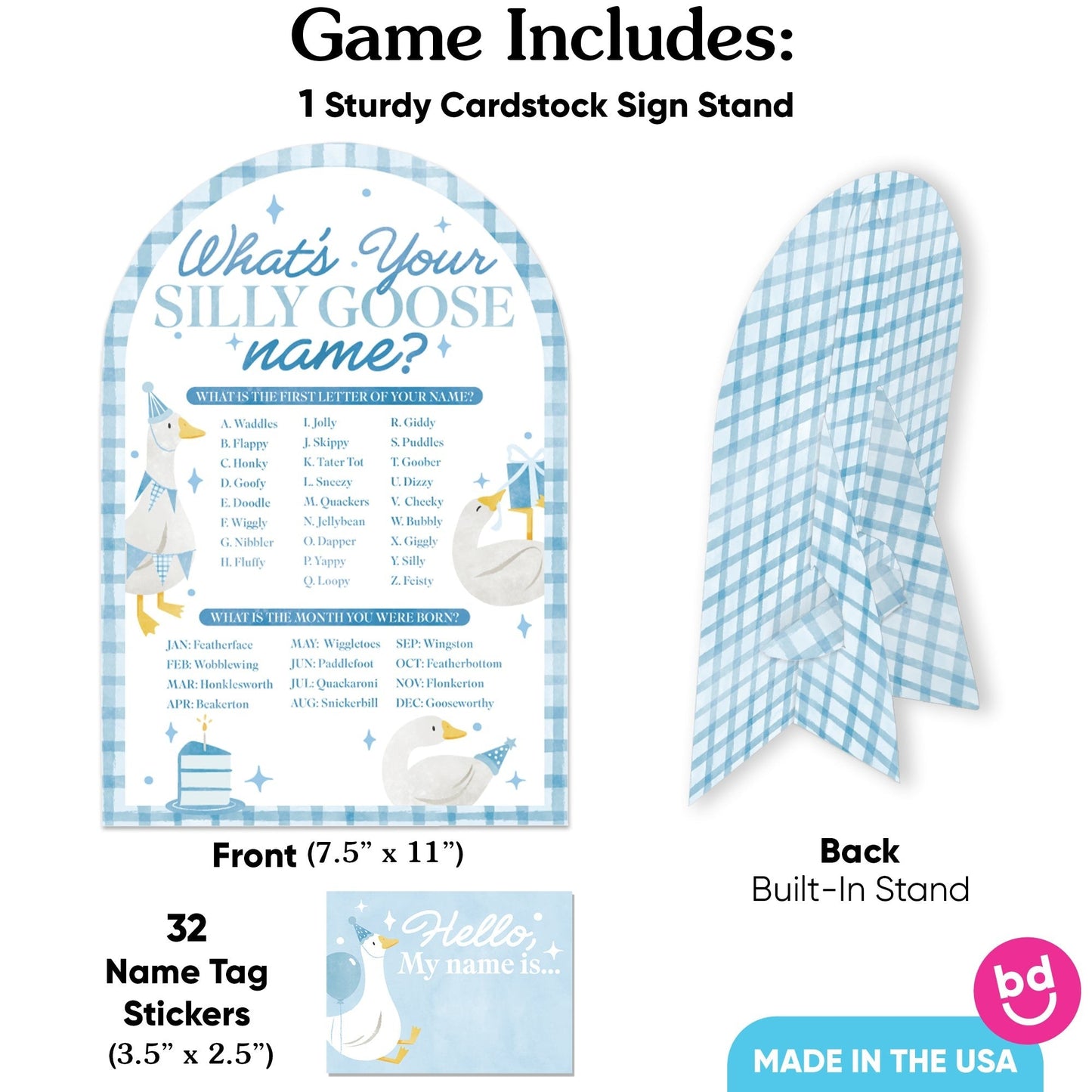 One Silly Goose Blue What's Your Name Party Game