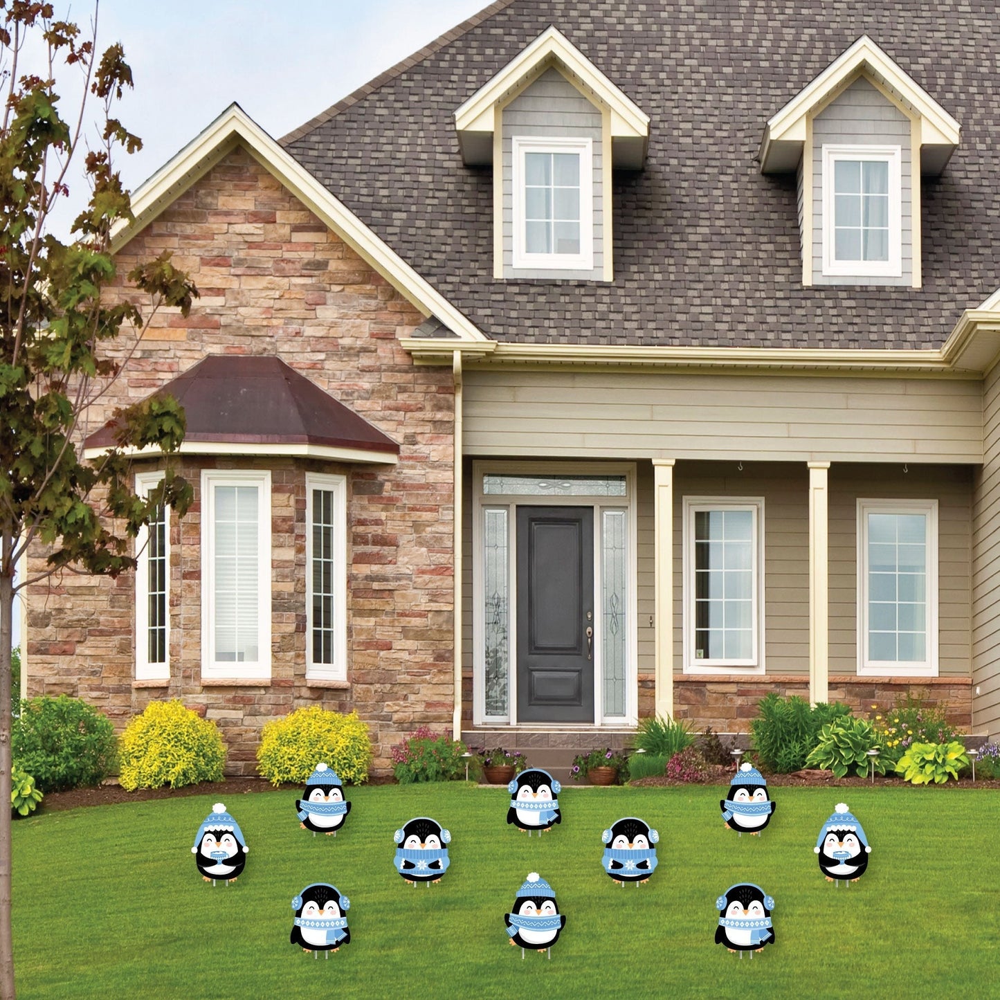 Winter Penguins - Lawn Decorations - Outdoor Holiday and Christmas Party Yard Decorations - 10 Piece