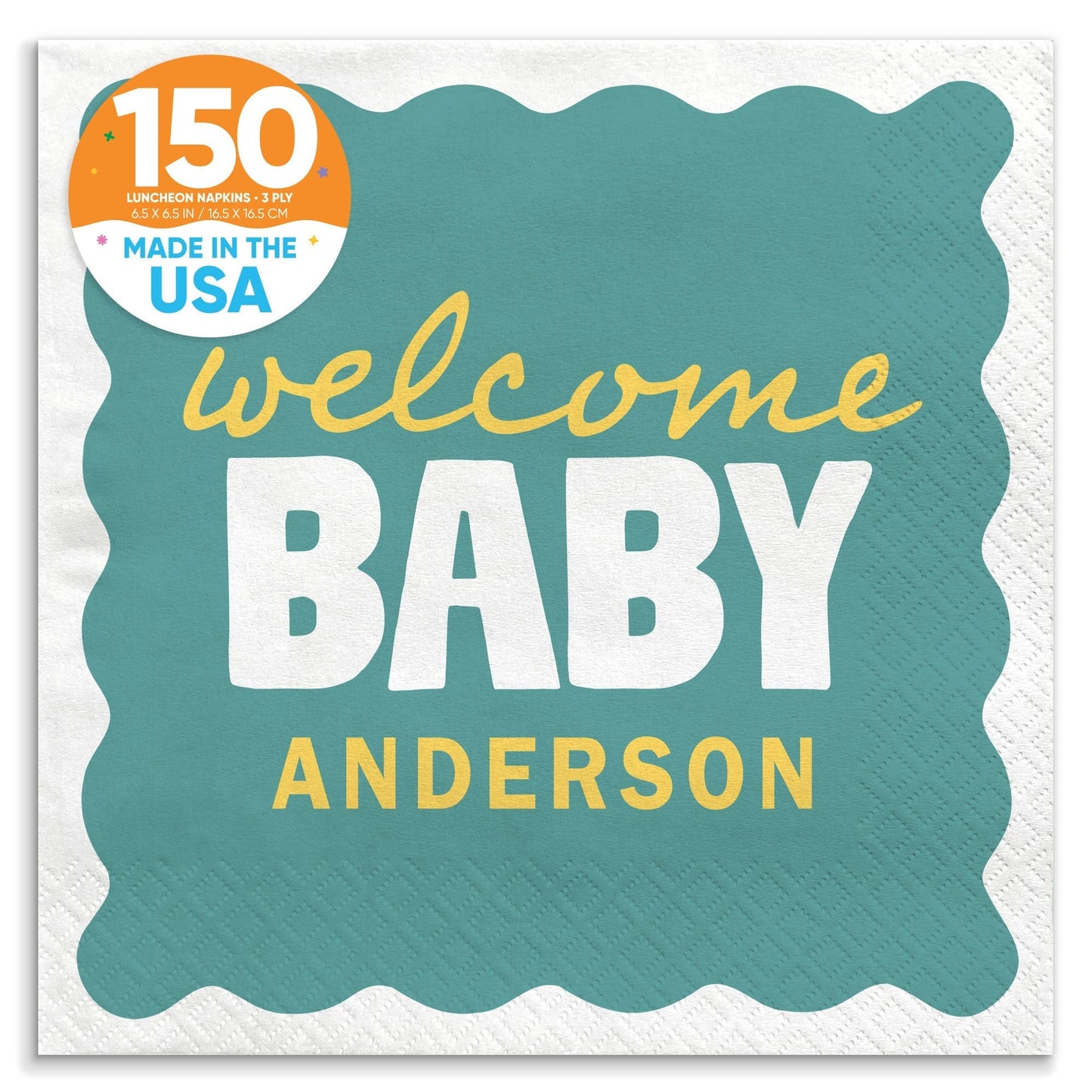 Custom Text Napkins - Wavy Baby Shower