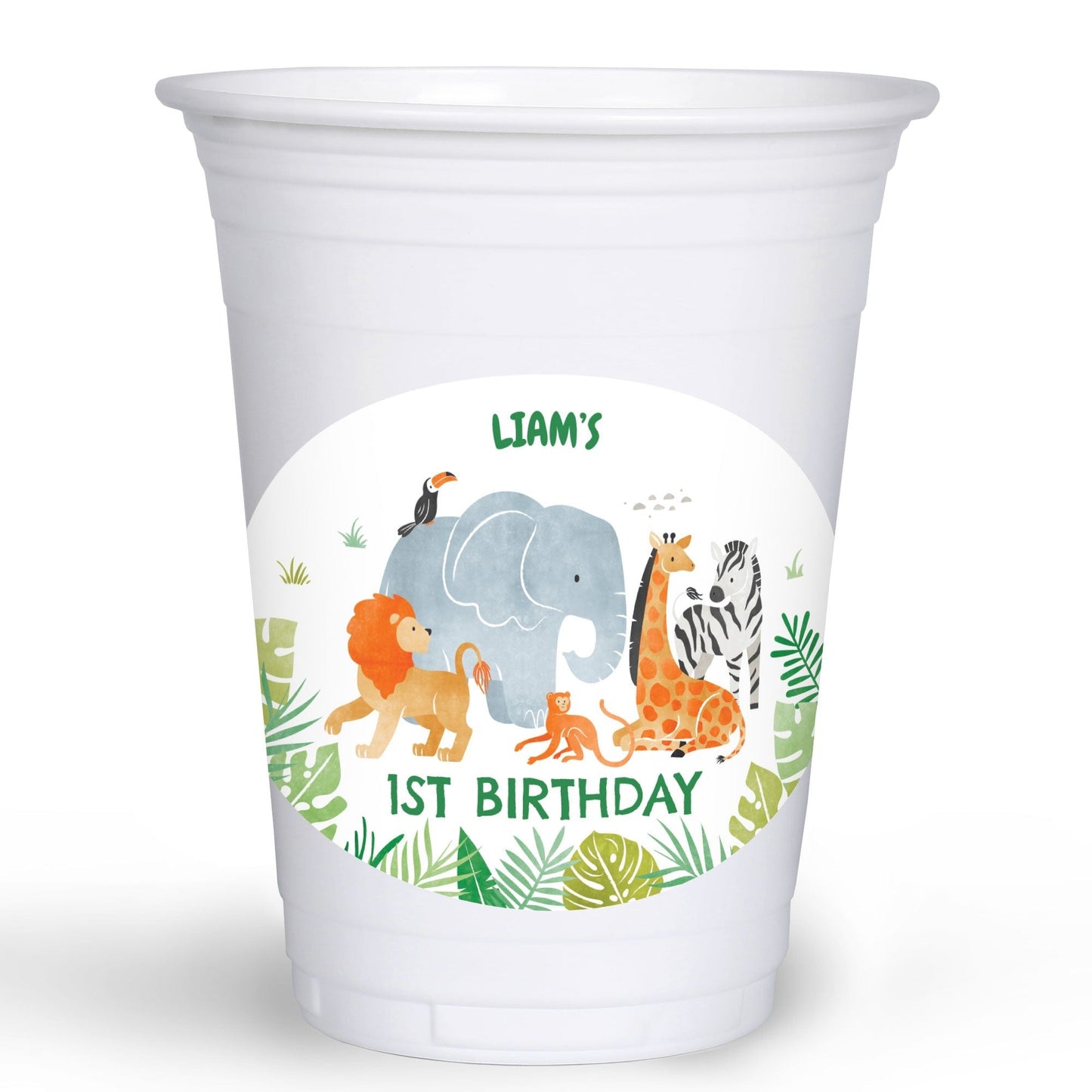 Custom Text Party Cups - Safari Animals - 16 Ct