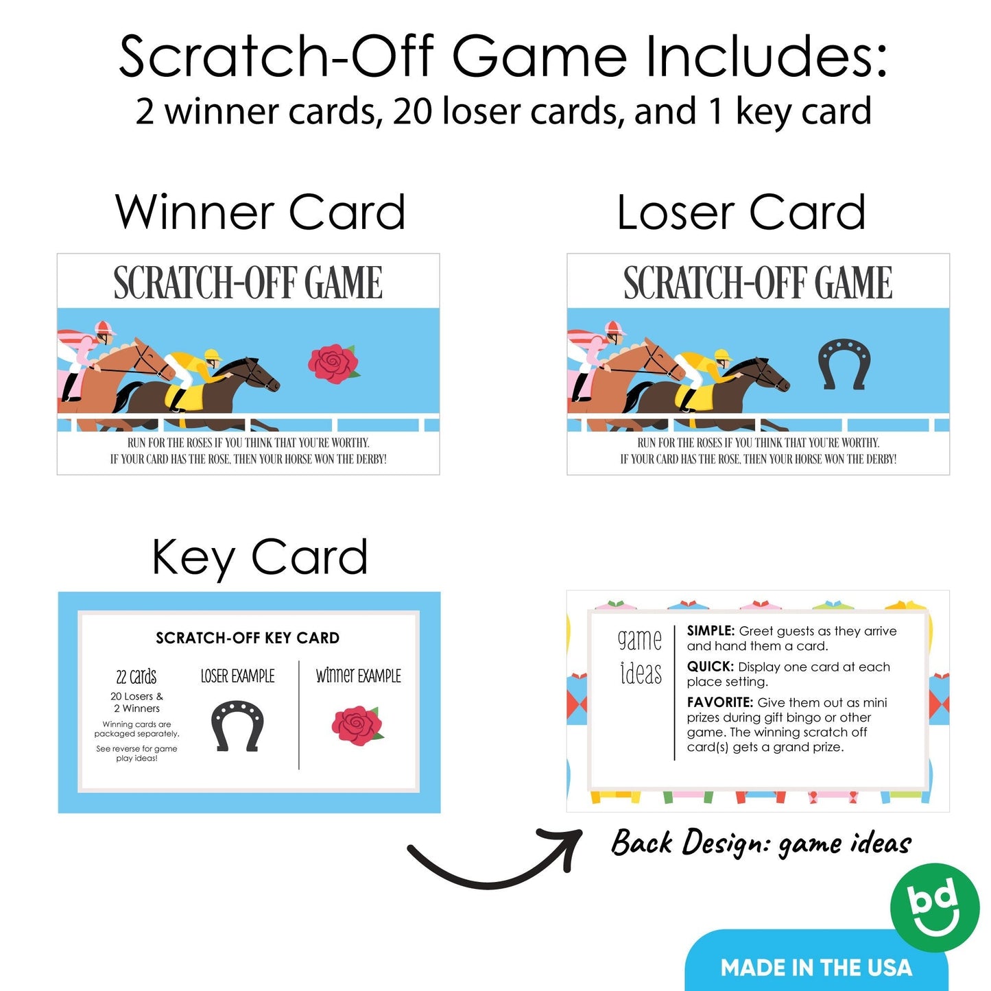 Derby Horse Race Scratch Off Cards Game - 22 Ct