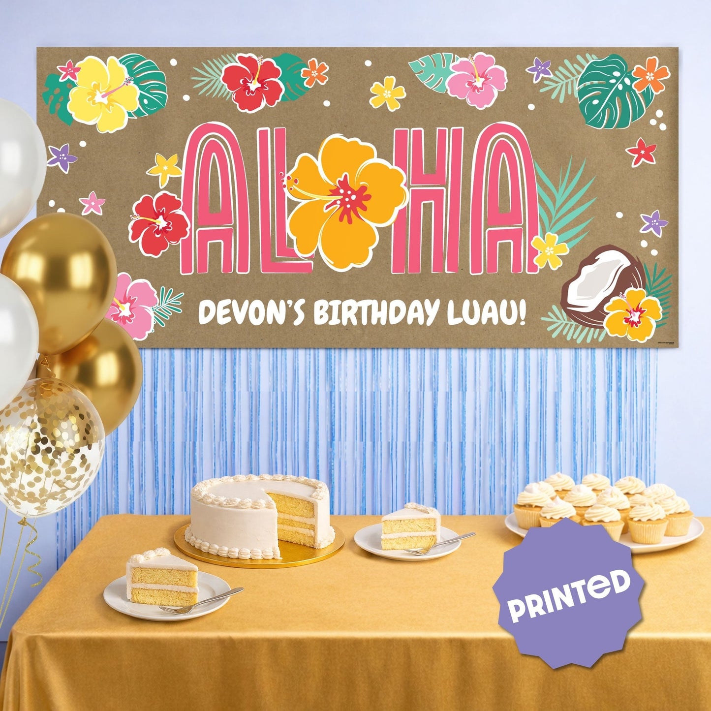 Custom Text Hawaiian Luau Aloha Kraft Banner