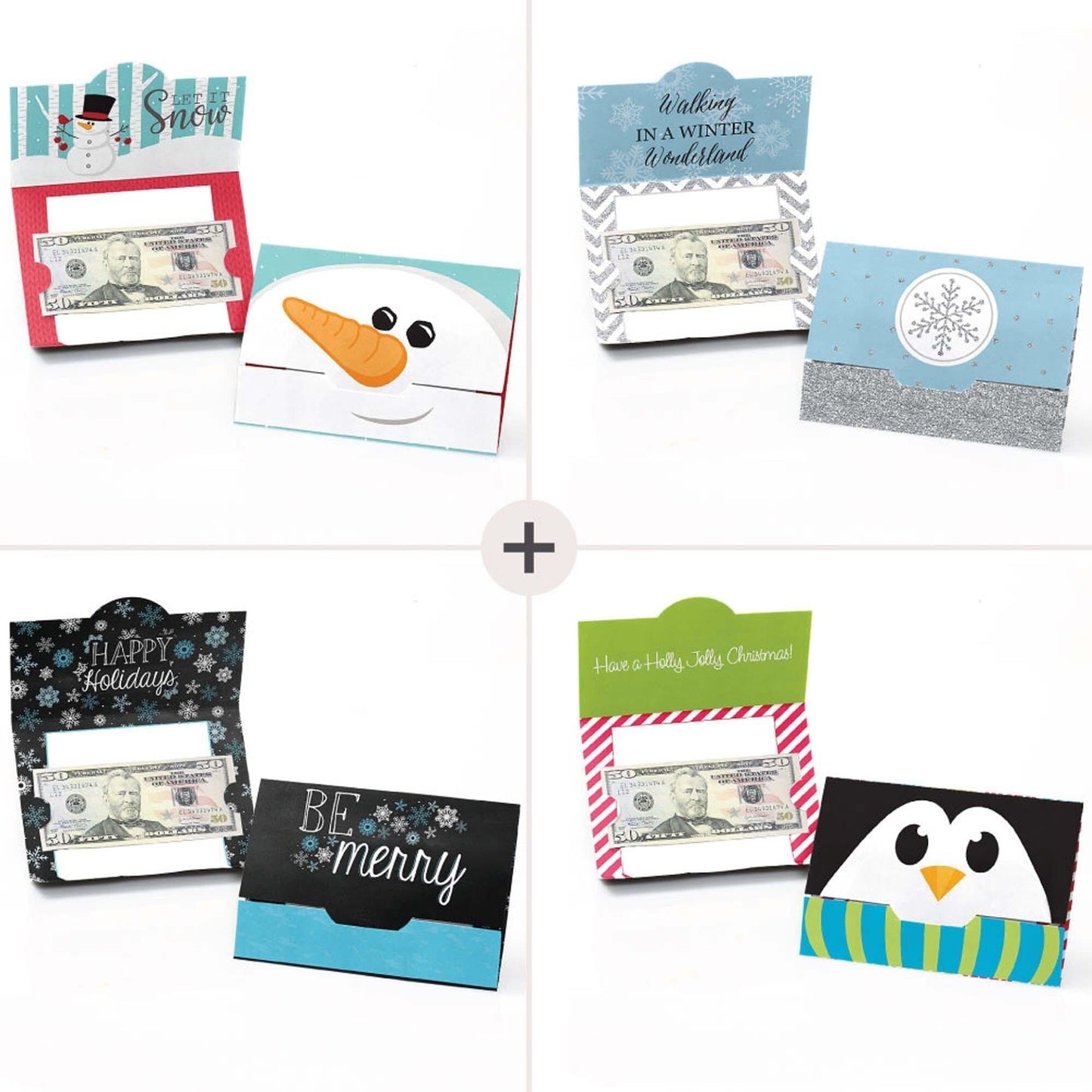 Assorted Holiday Cards - Set of 8 Christmas Money And Gift Card Holders