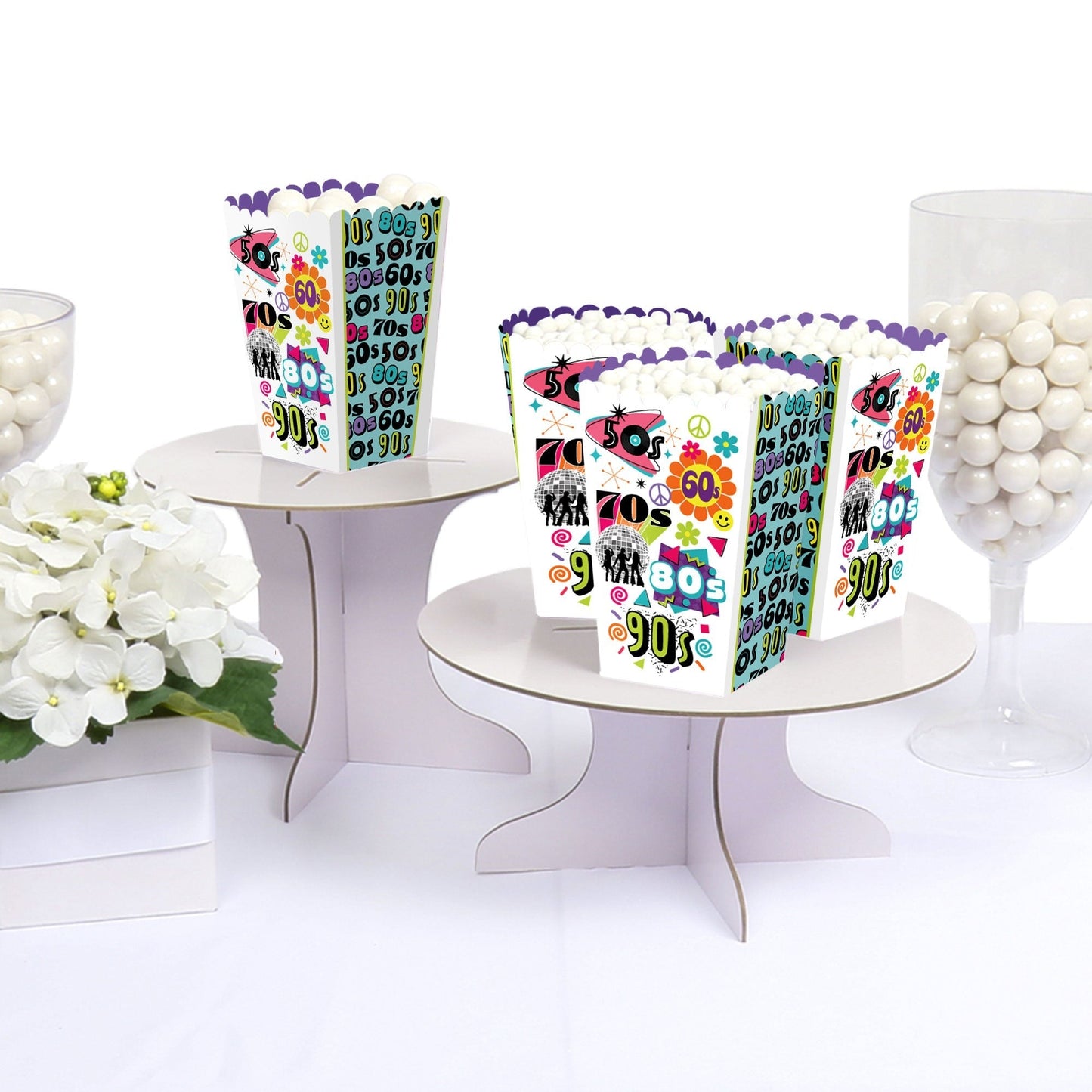 Through the Decades - 50s, 60s, 70s, 80s, and 90s Party Favor Popcorn Treat Boxes - Set of 12