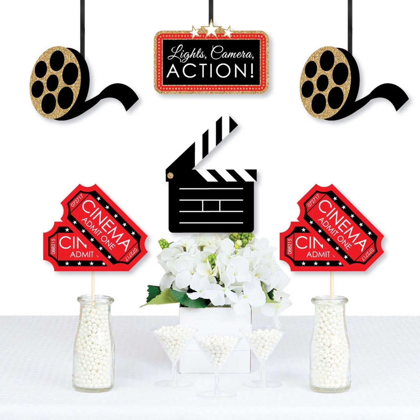 Red Carpet - Clapboard, Movie Tickets and Film Reel Decorations DIY Movie Night Party Essentials - Set of 20