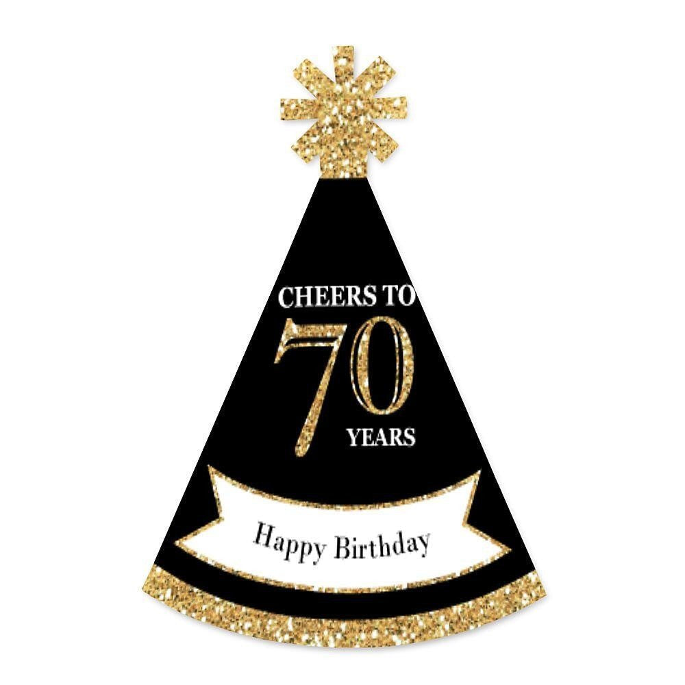 Adult 70th Birthday - Gold - Mini Cone Birthday Party Hats - Small Little Party Hats - Set of 8