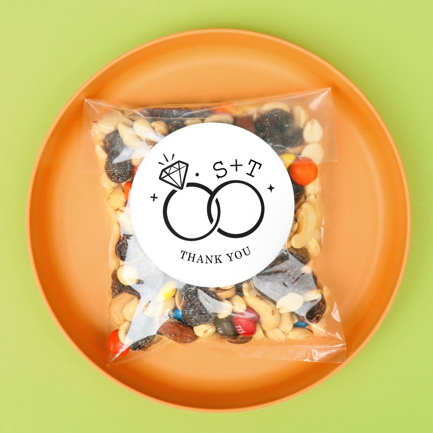Custom Text Stickers & Clear Cookie Bags - Wedding Rings