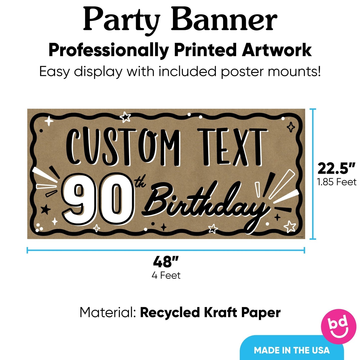 Custom Text 90th Birthday Kraft Banner