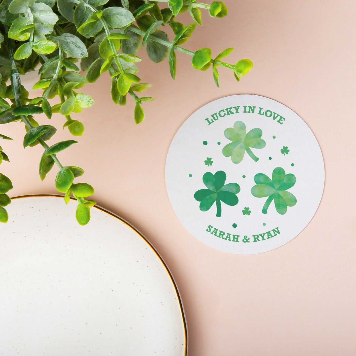 Custom Text - Drink Coasters - Shamrock St. Patrick’s Day - 25 Ct