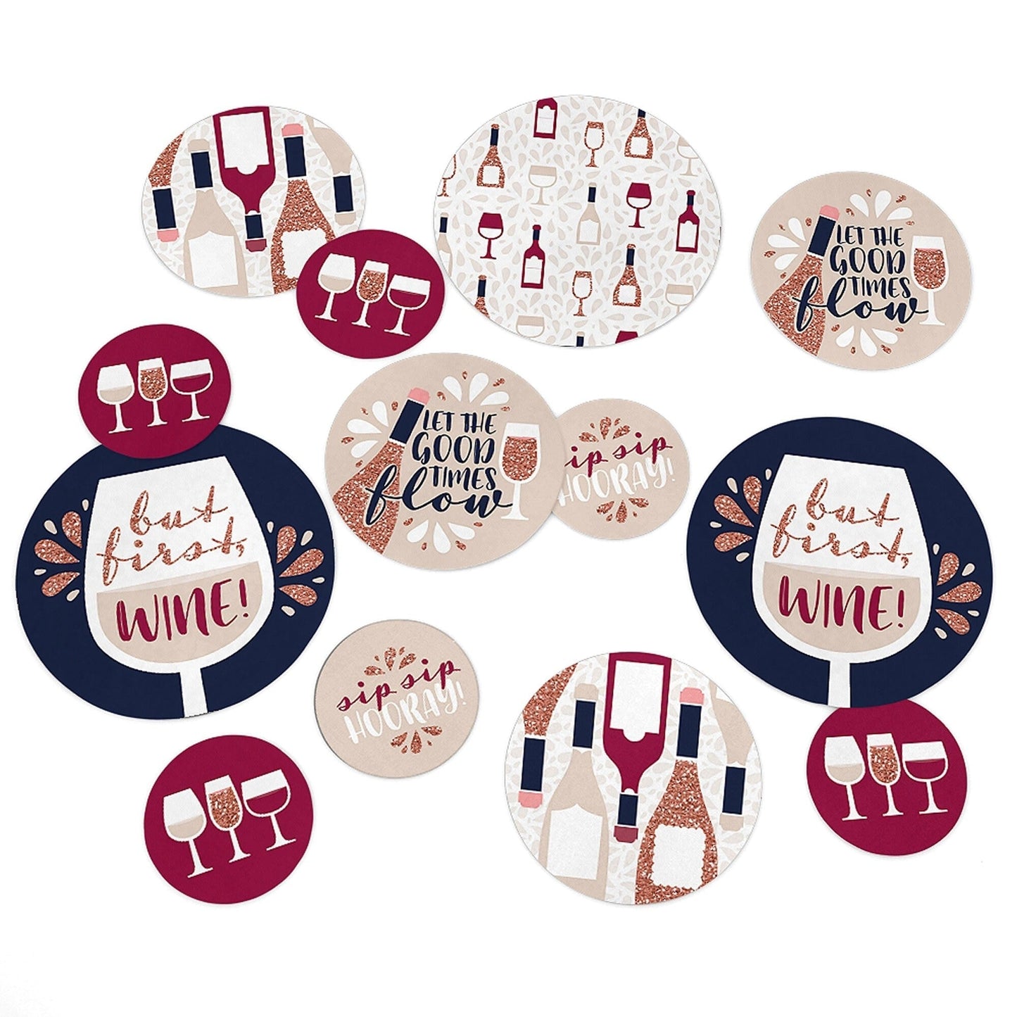 But First, Wine - Wine Tasting Party Giant Circle Confetti - Party Decorations - Large Confetti 27 Count