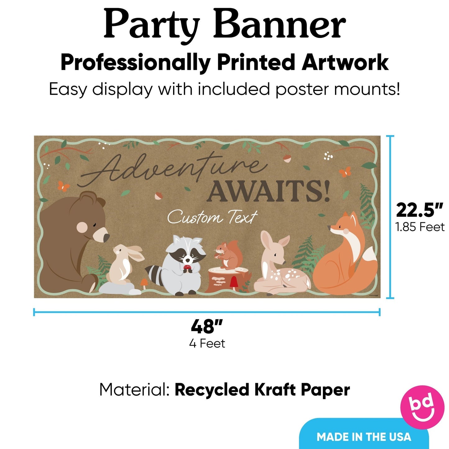 Custom Text Woodland Animals Kraft Banner