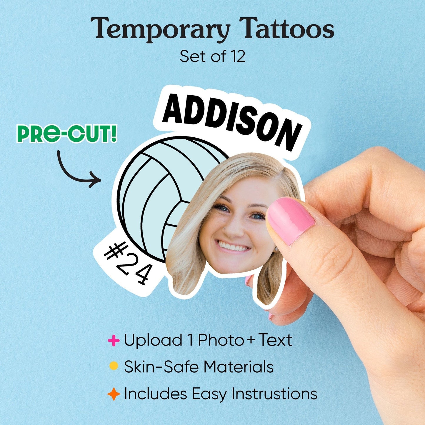 Custom Photo Volleyball Temporary Tattoos - 12 Ct