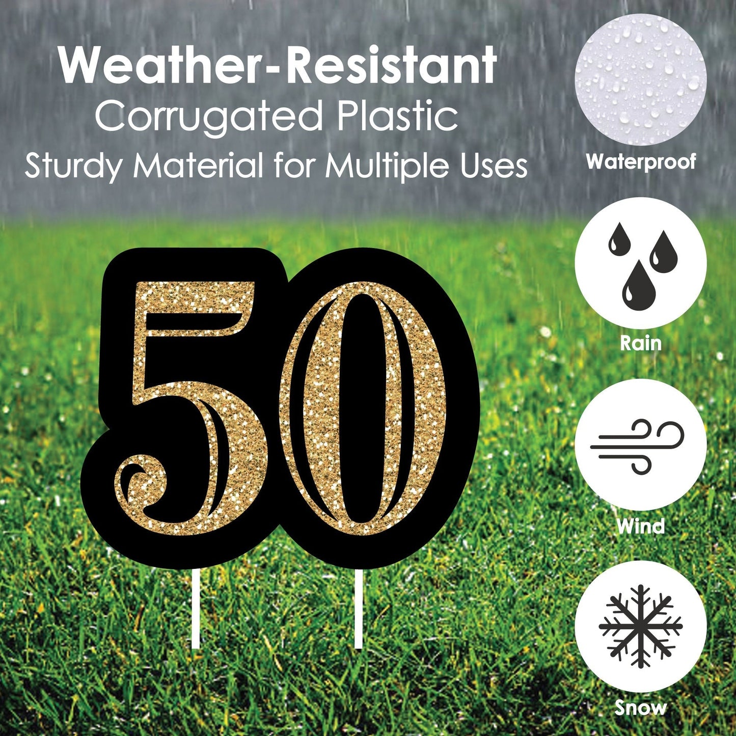 Adult 50th Birthday - Gold Lawn Decorations - Outdoor Birthday Party Yard Decorations - 10 Piece