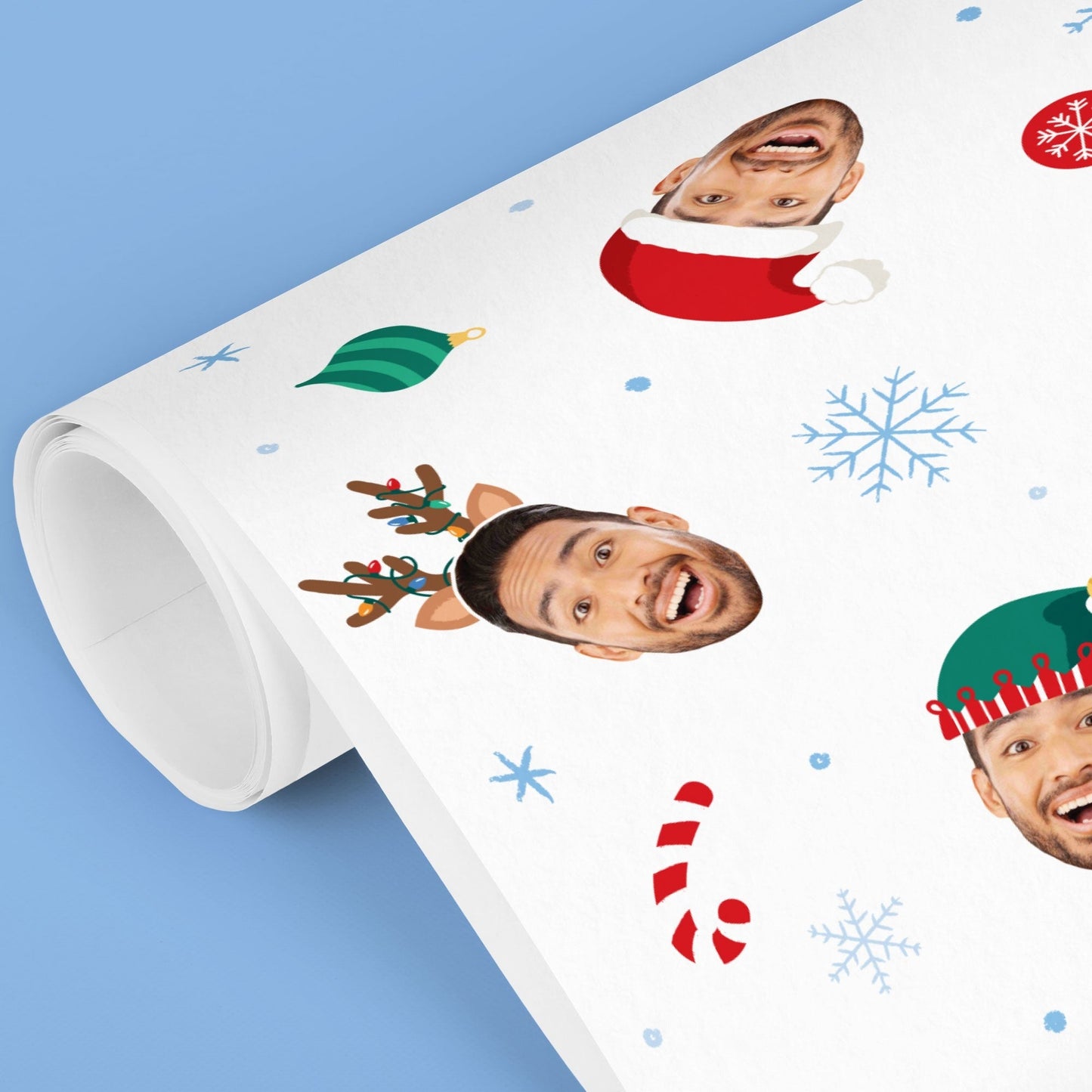 Custom Face Wrapping Paper - Santa, Reindeer and Elf Hats