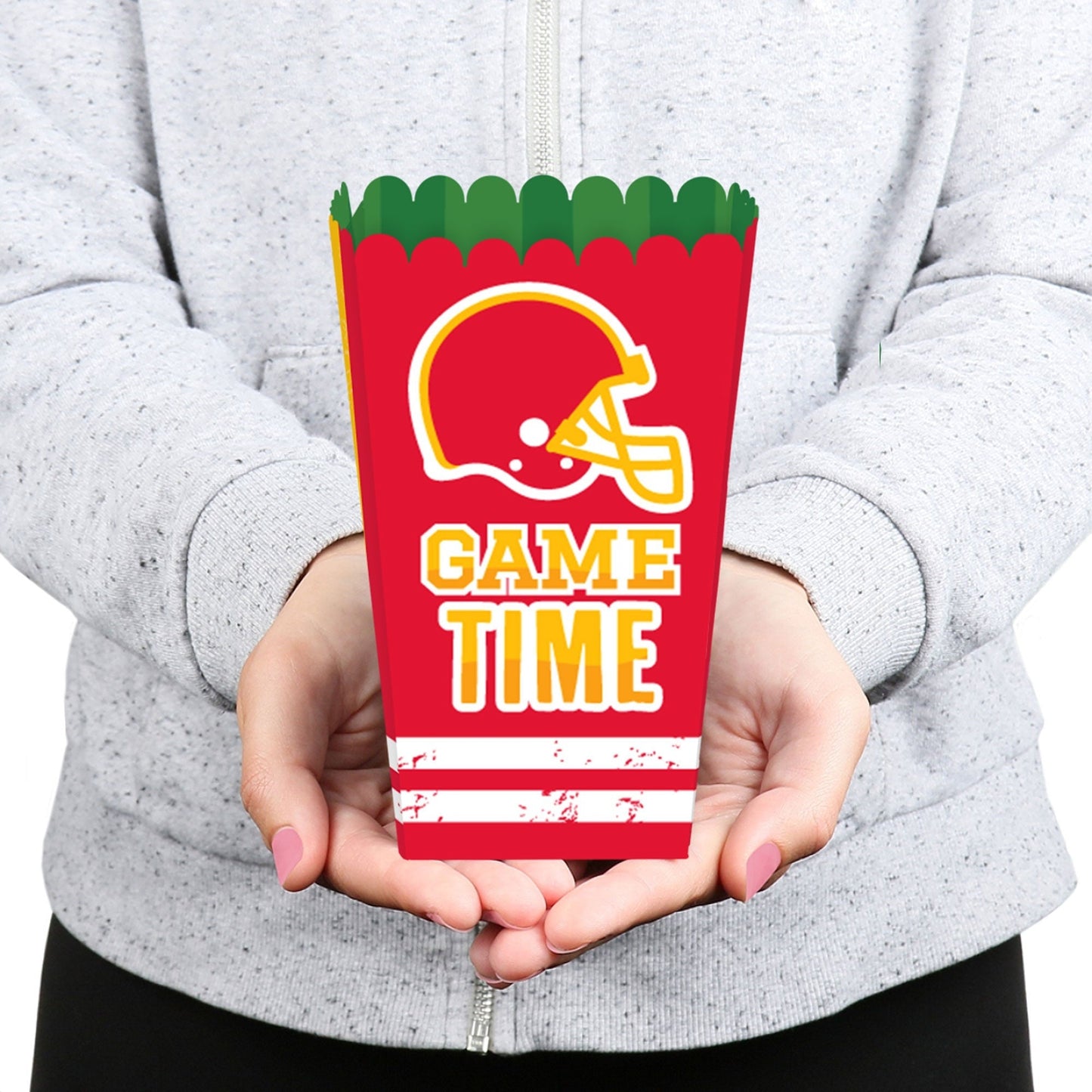 The Big Game - Red and Yellow - Football Party Favor Popcorn Treat Boxes - Set of 12