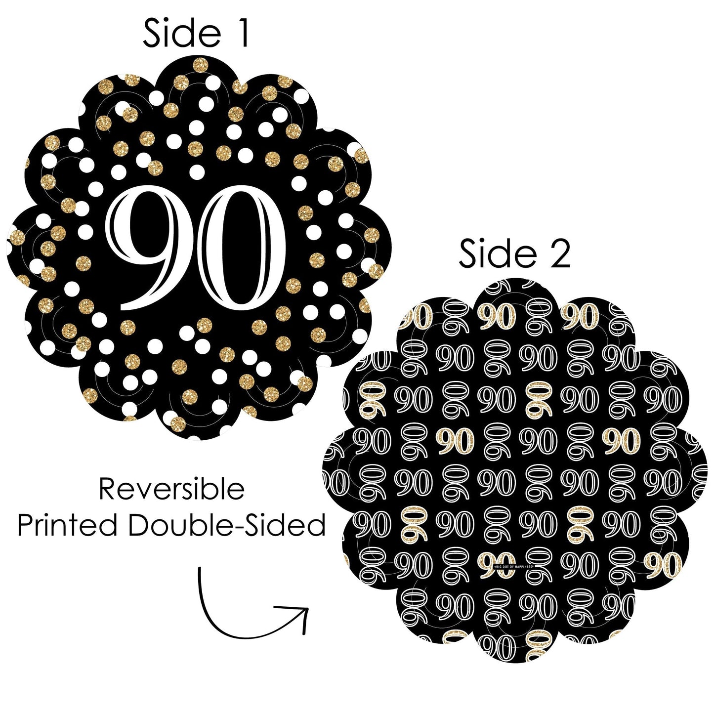 Adult 90th Birthday - Gold - Birthday Party Round Table Decorations - Paper Chargers - Place Setting For 12