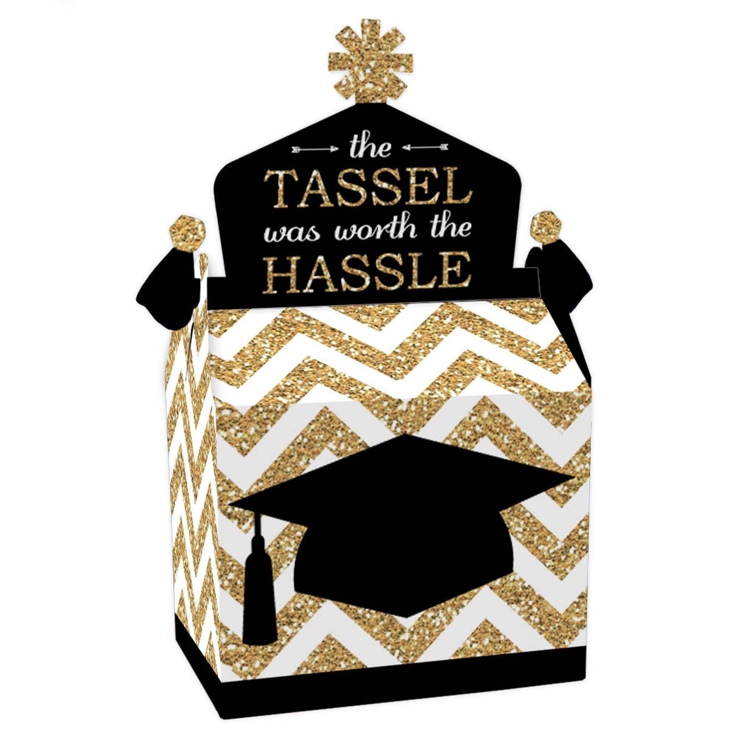 Tassel Worth The Hassle - Gold - Treat Box Party Favors - Graduation Party Goodie Gable Boxes - Set of 12