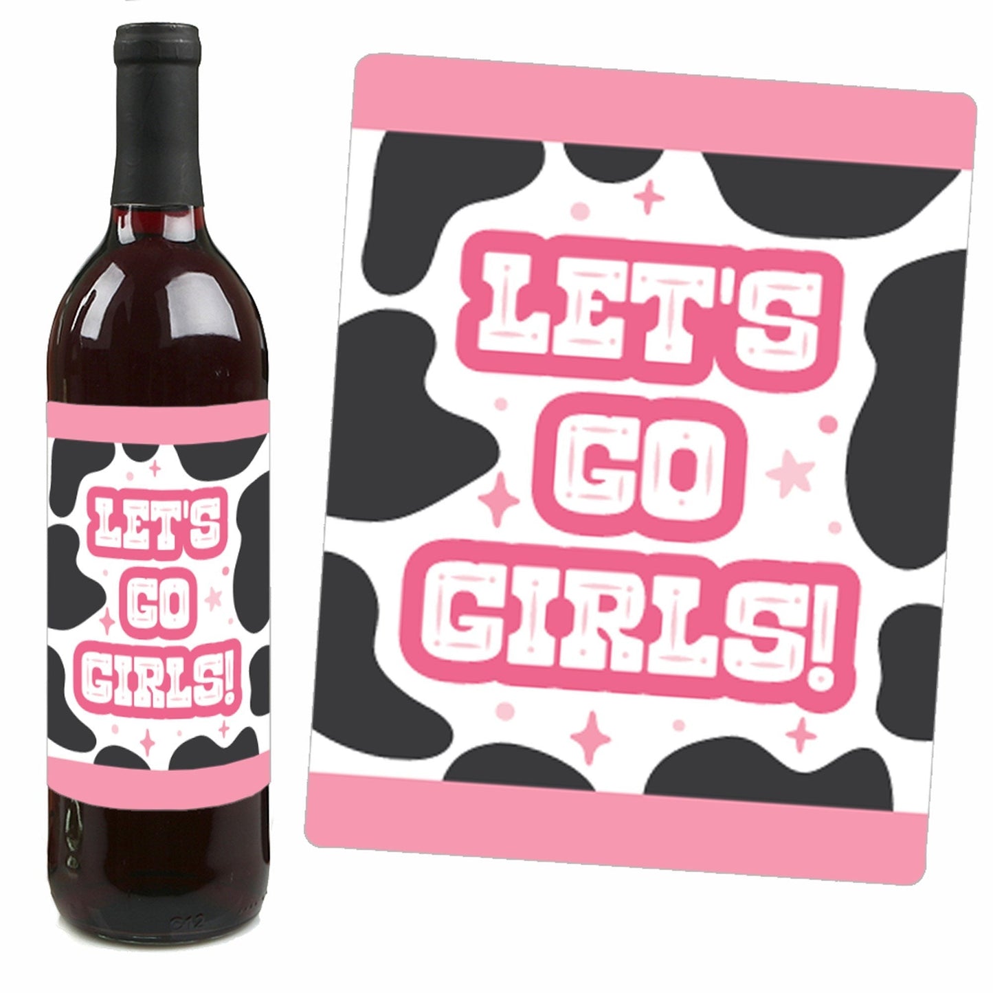 Last Rodeo - Pink Cowgirl Bachelorette Party Decorations for Women and Men - Wine Bottle Label Stickers - Set of 4