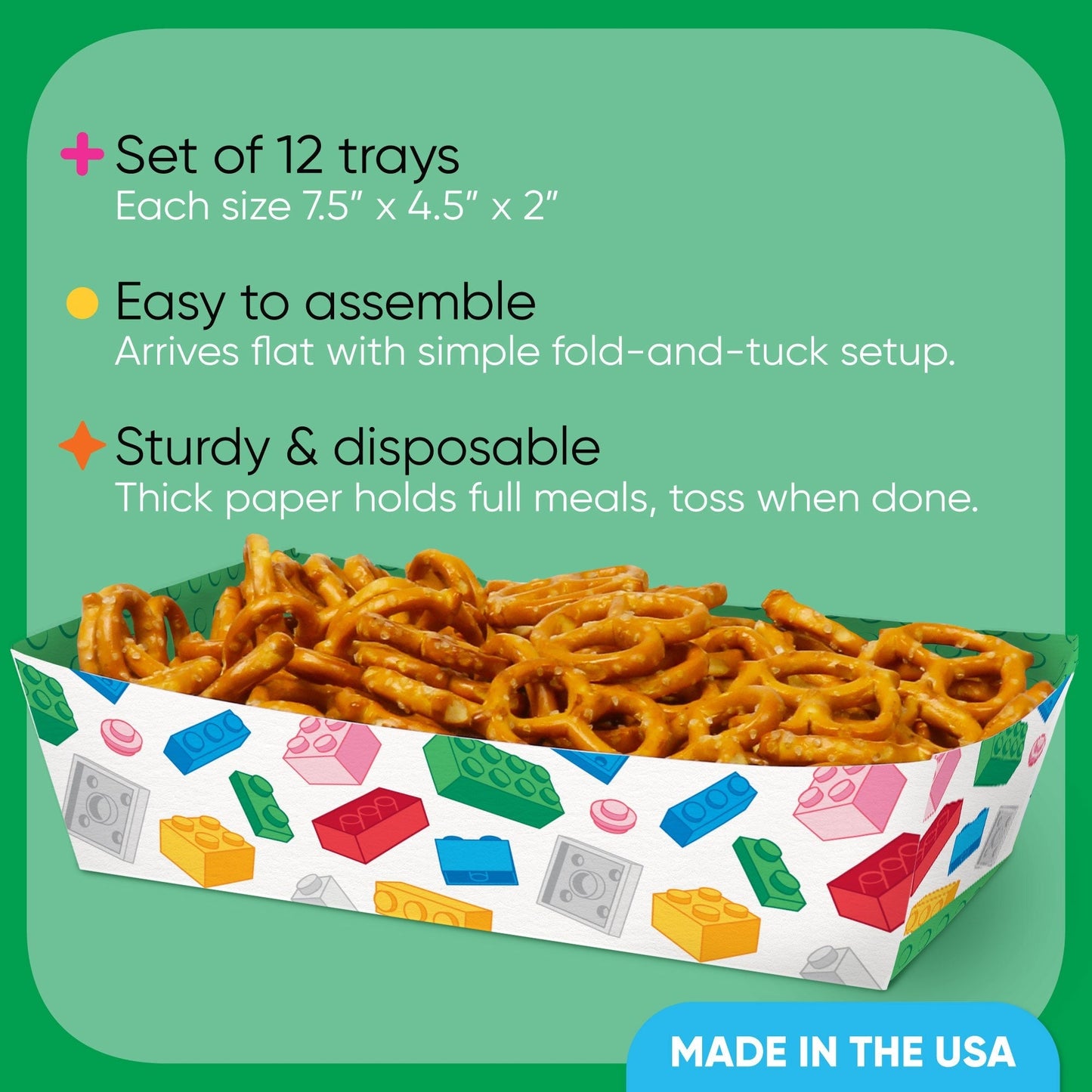 Building Blocks Party Paper Food Trays - 12 Ct