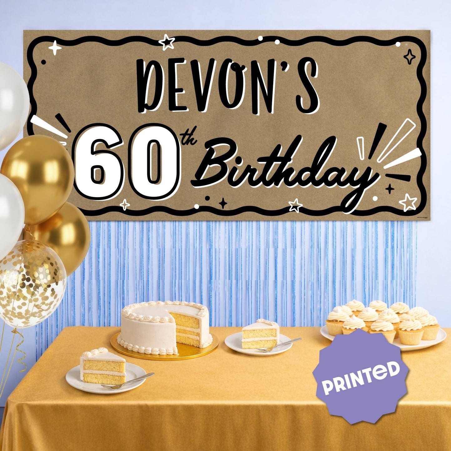 Custom Text 60th Birthday Kraft Banner