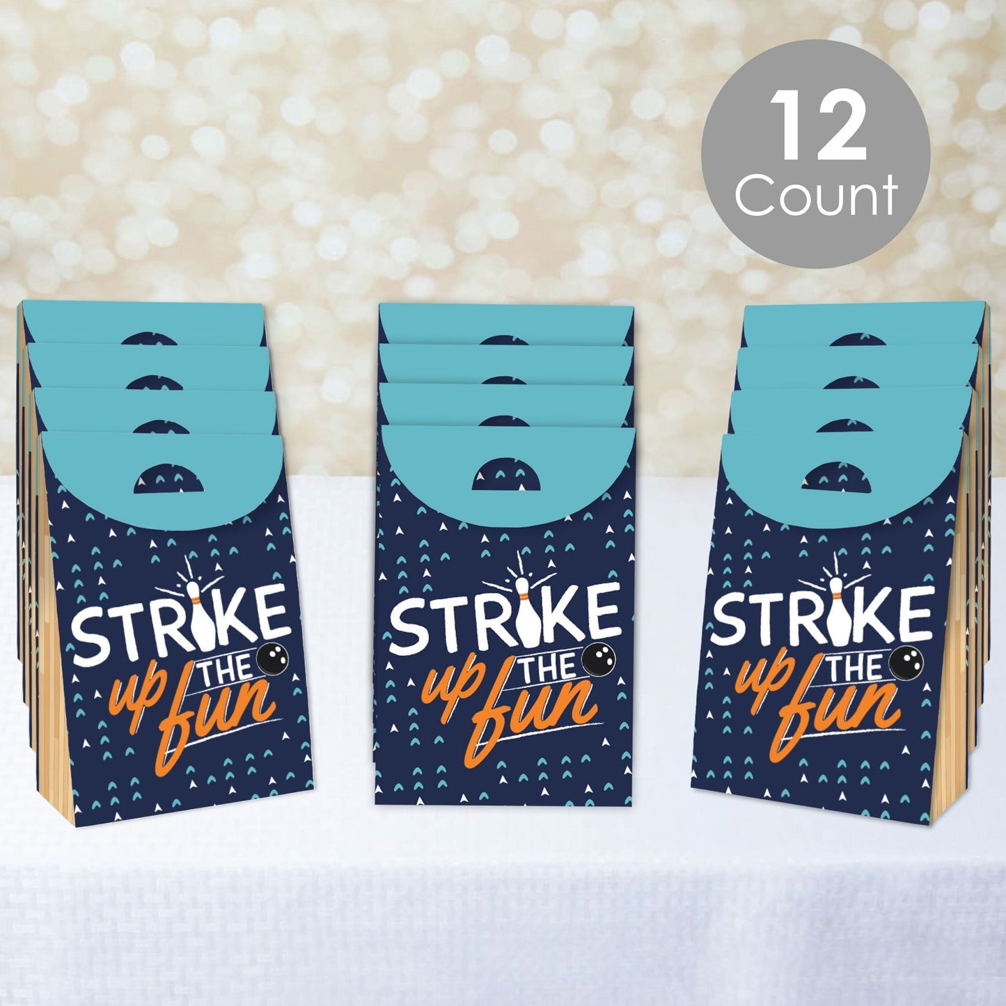 Strike Up the Fun - Bowling - Birthday or Baby Shower Gift Favor Bags - Party Goodie Boxes - Set of 12